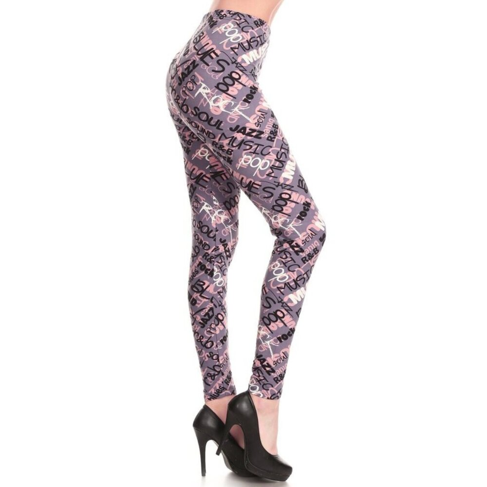 Women’s Music Print High-Waisted Leggings – One Size (Fits 2-12)